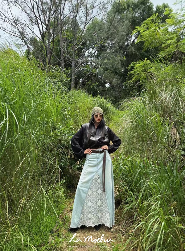 花朵蕾絲拼接牛仔長裙(闆娘清單)